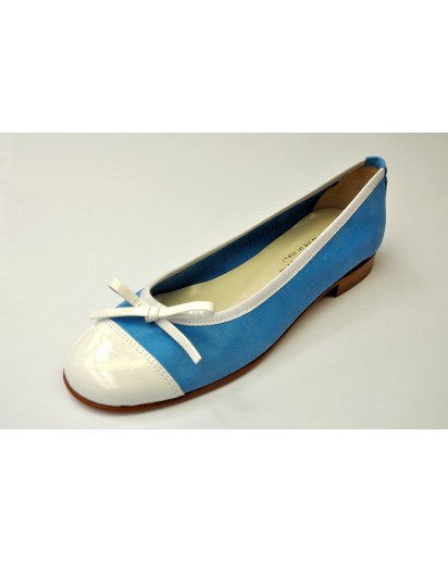 BALLERINA SUOLA CUOIO AZZURO BIANCO RP