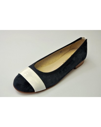 BALLERINA SUOLA CUOIO PELLE BLU/BIANCO R
