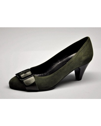 SCARPA CAMOSCIO OLIVA+FIBBIA TACCO 60