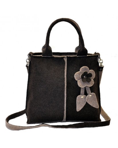 BORSA FELTRINO MARRONE CON FIORE EST.