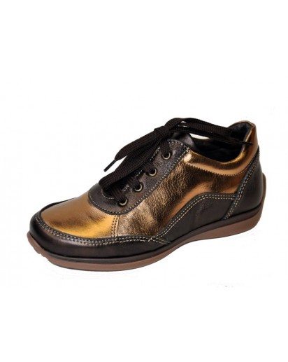 SCARPA BIMBO PELLE LAM. BRONZO E MARRONE