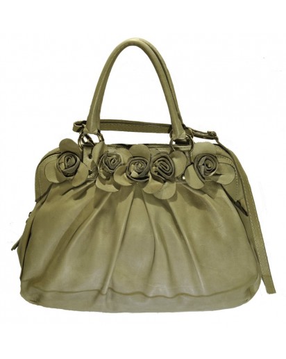 BORSA PELLE CON APPL.FIORI COL.TAUPE