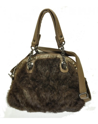 BORSA IN ECOPELLE+LAPIN MARRONE + BRILL.