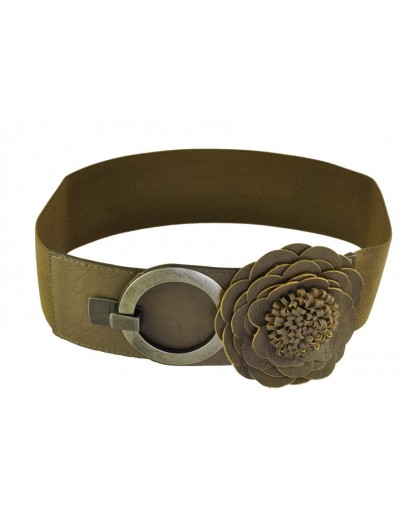 CINTURA ELASTICIZZATA CON FIORE TAUPE
