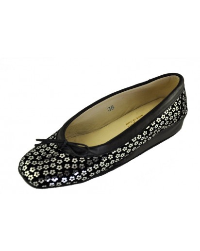 PANTOFOLA PELLE NERO STAMPA MARG.ARGENTO
