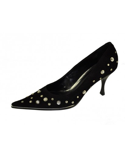SCARPA CAMOSCIO NERO CON STRASS TACCO 70