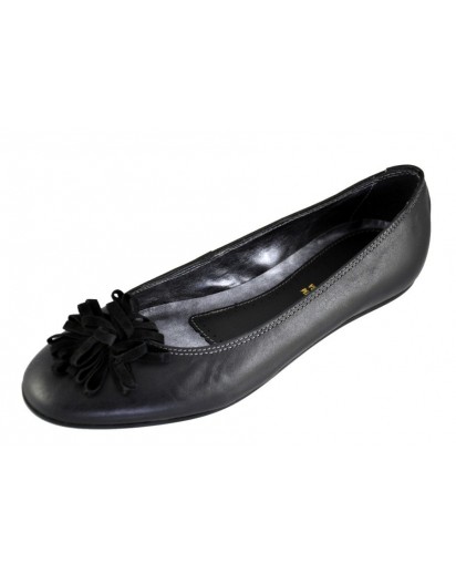 BALLERINA PELLE NERO SUOLA GOMMA
