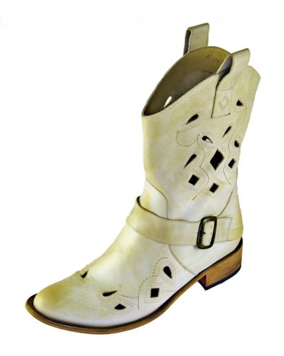 STIVALETTO ESTIVO IN PELLE BUCATA PANNA