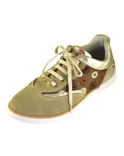 SNEAKER PELLE E CAM.BEIGE + TESS.RICAM.