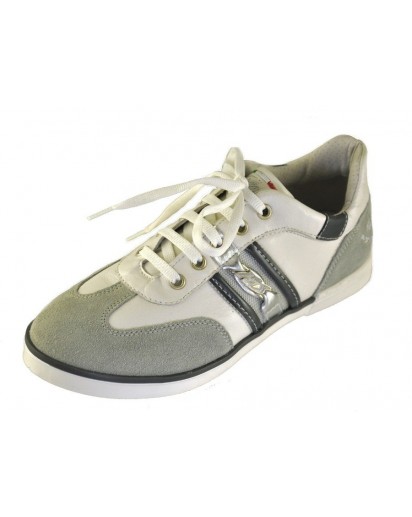 SNEAKER PELLE BIANCO/CAMOSCIO GRIGIO