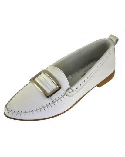 MOCASSINO IN PELLE CERVO BIANCO + FIBBIA