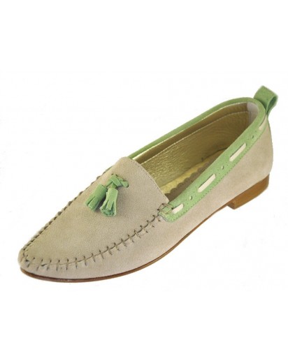 MOCASSINO IN PELLE SCAM. BEIGE/VERDE