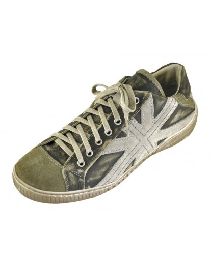 SNEAKER PELLE E CAMOSCIO GRIGIO SPORCATO