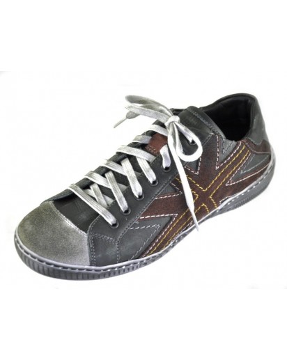 SNEAKER PELLE E CAMOSCIO NERO/BORDO`