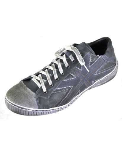 SNEAKER PELLE E CAMOSCIO SPORCATO BLU