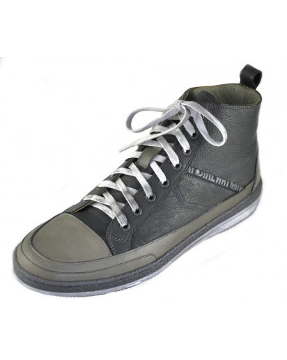 SNEAKER ALTO PELLE COL.ACACIA E NERO