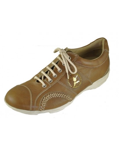 SNEAKER PELLE ALLACCIATO TINTA CUOIO