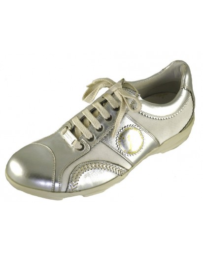 SNEAKER PELLE ALLAC. PELLE ARGENTO+RETE