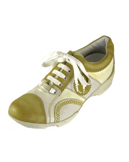 SNEAKER PELLE SENAPE/BIANCO + TELA