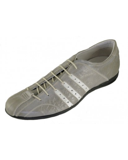 SNEAKER PELLE GRIGIA E RIPORTINI BIANCHI