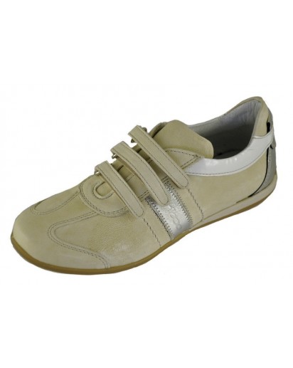 SNEAKER BIMBO PELLE BEIGE E LAM.ARGENTO