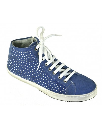 SNEAKER LACCIO CAMOSCIO DENIM + BORCHIE