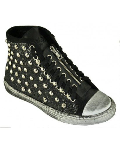 SNEAKER LACCIO+BORCHIE PELLE/GLITTER NER