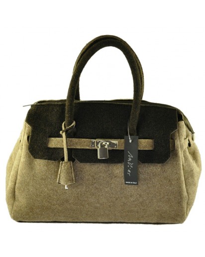 BORSA FELTRO PICCOLA BICOLORE BEIGE/MARR