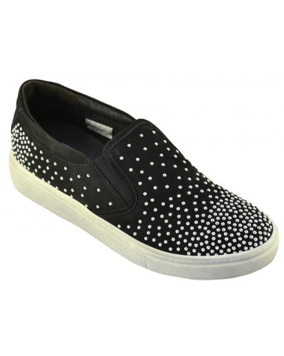 SNEAKER A PANTOF. NABUK NERO + BORCHIE