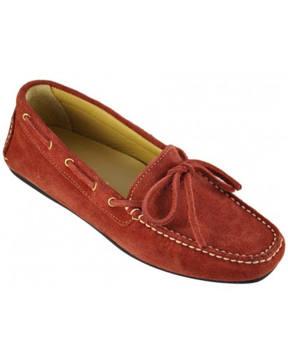 MOCASSINO CAMOSCIO ROSSO SUOLA GOMMA