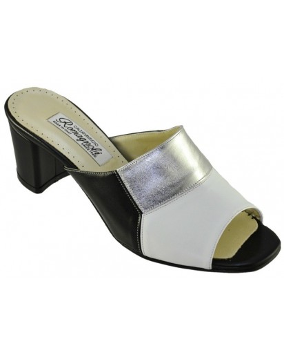 PIANELLA SCARPA NAPPA BIANCO/NERO/SILVER
