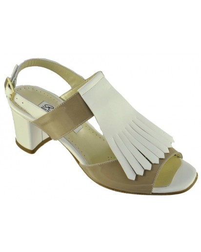 SANDALO VERNICE BIANCO E BEIGE TACCO 50