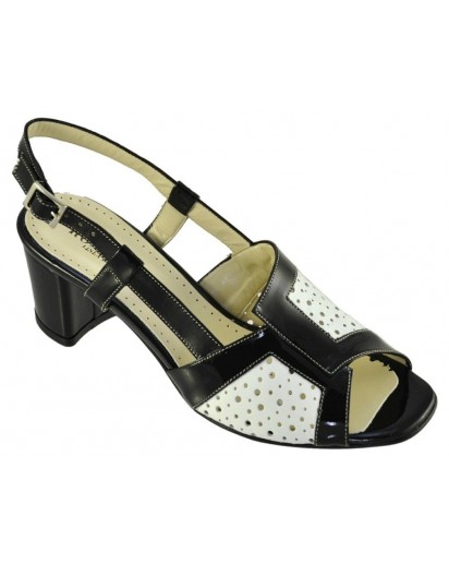 SANDALO VERNICE BLU E NAPPA BIANCO TA50