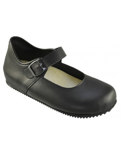 BALLERINA BIRK.CON CINTURINO VIT. NERO