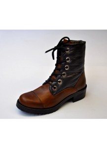 STIVALETTO PELLE + NYLON TABACCO