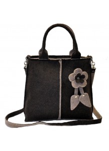 BORSA FELTRINO MARRONE CON FIORE EST.