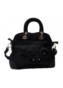 BORSA TESSUTO+APPLIC.FIORI A MAGLIA NERO