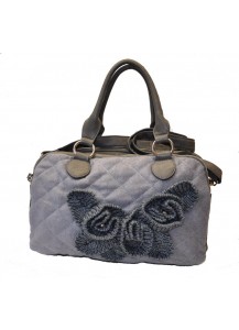 BORSA TESSUTO CON APPLIC.FIORI A MAGLIA