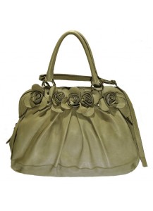 BORSA PELLE CON APPL.FIORI COL.TAUPE