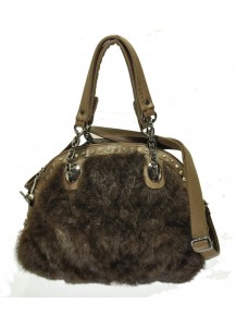 BORSA IN ECOPELLE+LAPIN MARRONE + BRILL.