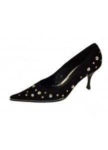 SCARPA CAMOSCIO NERO CON STRASS TACCO 70