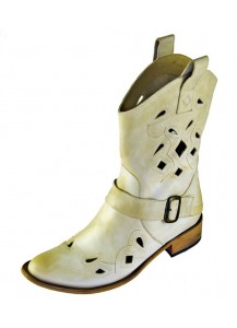 STIVALETTO ESTIVO IN PELLE BUCATA PANNA