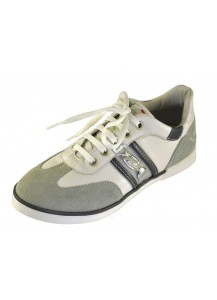 SNEAKER PELLE BIANCO/CAMOSCIO GRIGIO