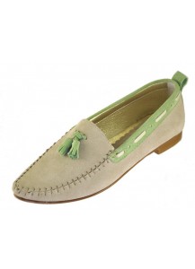 MOCASSINO IN PELLE SCAM. BEIGE/VERDE