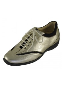 SNEAKER PELLE LAM. PLATINO E CAM.T.MORO