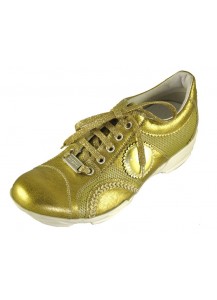 SNEAKER PELLE LAMINATA E TESS. T. ORO