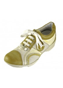 SNEAKER PELLE SENAPE/BIANCO + TELA