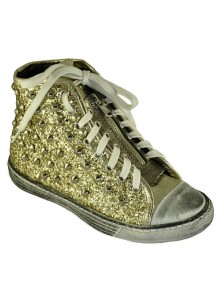 SNEAKER LACCIO+BORCHIE PELLE/GLITTER ORO