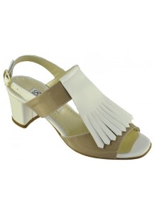 SANDALO VERNICE BIANCO E BEIGE TACCO 50