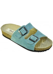 73 CIABATTA 2 FIBBIE CAMOSCIO CELESTE